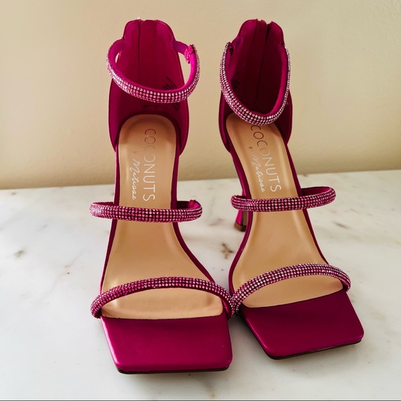 Coconuts by Matisse High Flared Heel Square Toe Rhinestone Strap Sandals Pumps - Picture 5 of 7